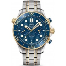 Replica Omega Seamaster 300 Master Co-Axial Chronometer Chronograph Blue Dial and Yellow Gold Men‘s Watch 210.20.44.51.03.001