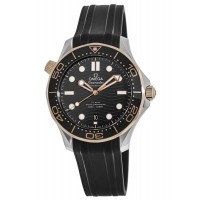 Replica Omega Seamaster Diver 300 M Black Dial Steel &Sedna Gold Rubber Strap Men‘s Watch 210.22.42.20.01.002