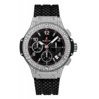 Replica Hublot Big Bang 41mm Black Dial Diamond Black Rubber Strap Men‘s Watch 341.SX.130.RX.174