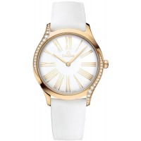 Replica Omega De Ville Tresor White Dial Diamond Rubber Strap Women‘s Watch 428.57.36.60.04.001