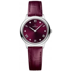 Replica Omega De Ville Prestige Quartz 27.5mm Burgundy Diamond Dial Women‘s Watch 434.13.28.60.61.001