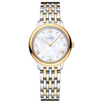 Replica Omega De Ville Prestige Quartz 27.5mm Mother of Pearl Dial 18k Yellow Gold and Steel Women‘s Watch 434.20.28.60.05.001
