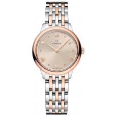 Replica Omega De Ville Prestige Quartz 27.5mm Off White Dial 18k Rose Gold and Steel Women‘s Watch 434.20.28.60.09.001