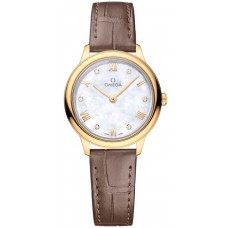 Replica Omega De Ville Prestige Quartz 27.5mm Mother of Pearl Diamond Dial 18k Yellow Gold Women‘s Watch 434.53.28.60.55.002