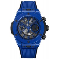 Replica Hublot Big Bang Unico Blue Magic Skeleton Dial Rubber Strap Men‘s Watch 441.ES.5119.RX