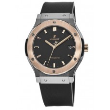 Replica Hublot Classic Fusion Automatic Black Dial 18kt Gold &Titanium Case Rubber Strap Men‘s Watch 511.NO.1181.RX