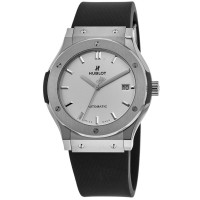 Replica Hublot Classic Fusion 45mm Silver Dial Black Rubber Strap Men‘s Watch 511.NX.2611.RX