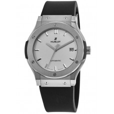 Replica Hublot Classic Fusion 45mm Silver Dial Black Rubber Strap Men‘s Watch 511.NX.2611.RX