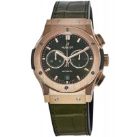 Replica Hublot Classic Fusion Chronograph King Gold Green Dial Rubber Strap Men‘s Watch 541.OX.8980.LR