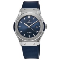 Replica Hublot Classic Fusion 42mm Blue Dial Titanium Case Rubber Strap Men‘s Watch 542.NX.7170.RX