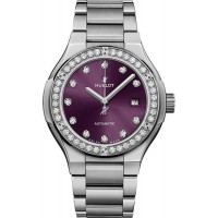 Replica Hublot Classic Fusion 33mm Titanium Purple Diamond Dial Women‘s Watch 585.NX.897V.NX.1204