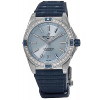Replica Breitling Super Chronomat Automatic 38 Light Blue Dial Diamond Rubber Strap Women‘s Watch A17356531C1S1