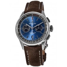Replica Breitling Premier B01 Chronograph 42 Blue Dial Brown Men‘s Watch AB0118221C1X1