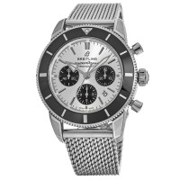 Replica Breitling Superocean Heritage II Chronograph 44 Black &Silver Dial Steel Mesh Band Men‘s Watch AB0162121G1A1