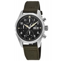 Replica IWC Pilot‘s Spitfire Chronograph Black Dial Green Strap Men‘s Watch IW387901