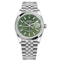 Replica Rolex Datejust 36 Olive Green Palm-Motif Dial Women‘s Watch M126200-0019