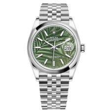 Replica Rolex Datejust 36 Olive Green Palm-Motif Dial Women‘s Watch M126200-0019