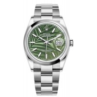 Replica Rolex Datejust 36 Olive Green Palm-Motif Dial Women‘s Watch M126200-0020