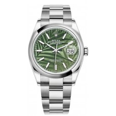 Replica Rolex Datejust 36 Olive Green Palm-Motif Dial Women‘s Watch M126200-0020