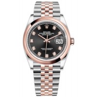 Replica Rolex Datejust 36 Steel &Everose Gold Black Diamond Dial Women‘s Watch M126201-0019