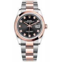 Replica Rolex Datejust 36 Steel &Everose Gold Black Diamond Dial Women‘s Watch M126201-0020