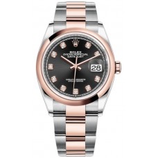 Replica Rolex Datejust 36 Steel &Everose Gold Black Diamond Dial Women‘s Watch M126201-0020