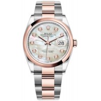 Replica Rolex Datejust 36 Steel &Everose Gold Mother-of-Pearl Diamond Dial Women‘s Watch M126201-0022