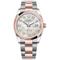 Replica Rolex Datejust 36 Steel &Everose Gold Mother-of-Pearl Diamond Dial Women‘s Watch M126201-0022