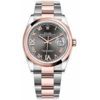 Replica Rolex Datejust 36 Steel &Everose Gold Slate Diamond Pave Roman Dial Women‘s Watch M126201-0024