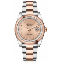 Replica Rolex Datejust 36 Steel &Everose Gold Rose Diamond Pave Roman Dial Women‘s Watch M126201-0028