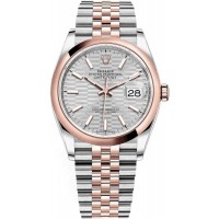 Replica Rolex Datejust 36 Steel &Everose Gold Silver Fluted-Motif Dial Women‘s Watch M126201-0033