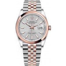 Replica Rolex Datejust 36 Steel &Everose Gold Silver Fluted-Motif Dial Women‘s Watch M126201-0033
