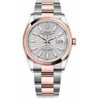 Replica Rolex Datejust 36 Steel &Everose Gold Silver Fluted-Motif Dial Women‘s Watch M126201-0034