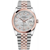 Replica Rolex Datejust 36 Steel &Everose Gold Silver Palm-Motif Diamond Dial Women‘s Watch M126201-0037