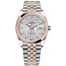 Replica Rolex Datejust 36 Steel &Everose Gold Silver Palm-Motif Diamond Dial Women‘s Watch M126201-0037