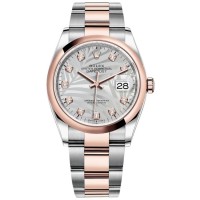 Replica Rolex Datejust 36 Steel &Everose Gold Silver Palm-Motif Diamond Dial Women‘s Watch M126201-0038