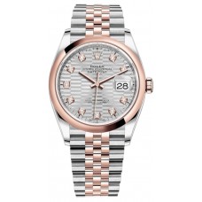 Replica Rolex Datejust 36 Steel &Everose Gold Silver Fluted-Motif Diamond Dial Women‘s Watch M126201-0039