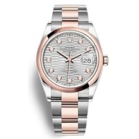 Replica Rolex Datejust 36 Steel &Everose Gold Silver Fluted-Motif Diamond Dial Women‘s Watch M126201-0040