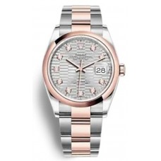 Replica Rolex Datejust 36 Steel &Everose Gold Silver Fluted-Motif Diamond Dial Women‘s Watch M126201-0040