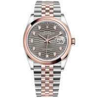 Replica Rolex Datejust 36 Steel &Everose Gold Slate Fluted-Motif Diamond Dial Women‘s Watch M126201-0041