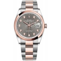Replica Rolex Datejust 36 Steel &Everose Gold Slate Fluted-Motif Diamond Dial Women‘s Watch M126201-0042