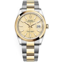 Replica Rolex Datejust 36 Steel &Yellow Gold Golden Fluted-Motif Dial Women‘s Watch M126203-0040