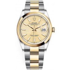 Replica Rolex Datejust 36 Steel &Yellow Gold Golden Fluted-Motif Dial Women‘s Watch M126203-0040