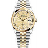Replica Rolex Datejust 36 Steel &Yellow Gold Golden Palm-Motif Diamond Dial Women‘s Watch M126203-0043