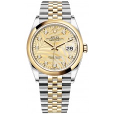 Replica Rolex Datejust 36 Steel &Yellow Gold Golden Palm-Motif Diamond Dial Women‘s Watch M126203-0043