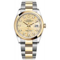 Replica Rolex Datejust 36 Steel &Yellow Gold Golden Palm-Motif Diamond Dial Women‘s Watch M126203-0044
