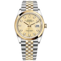 Replica Rolex Datejust 36 Steel &Yellow Gold Golden Fluted-Motif Diamond Dial Women‘s Watch M126203-0045