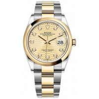 Replica Rolex Datejust 36 Steel &Yellow Gold Golden Fluted-Motif Diamond Dial Women‘s Watch M126203-0046