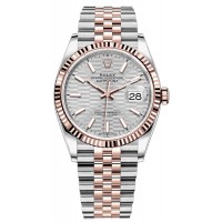 Replica Rolex Datejust 36 Steel &Everose Gold Silver Fluted-Motif Dial Women‘s Watch M126231-0033