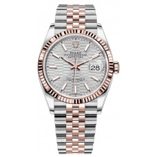 Replica Rolex Datejust 36 Steel &Everose Gold Silver Fluted-Motif Dial Women‘s Watch M126231-0033